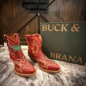 BUCK & BRANA REGINA RED LEATHER WESTERN BOOTS SIZE 7.5 NWT